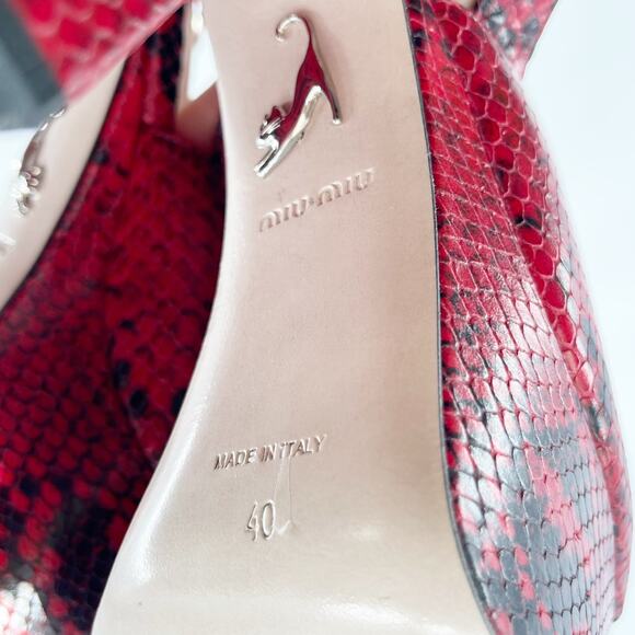 Miu Miu Red Black Snakeskin Embossed Leather Platform Block Heel Sandals IT 40 - Picture 13 of 13